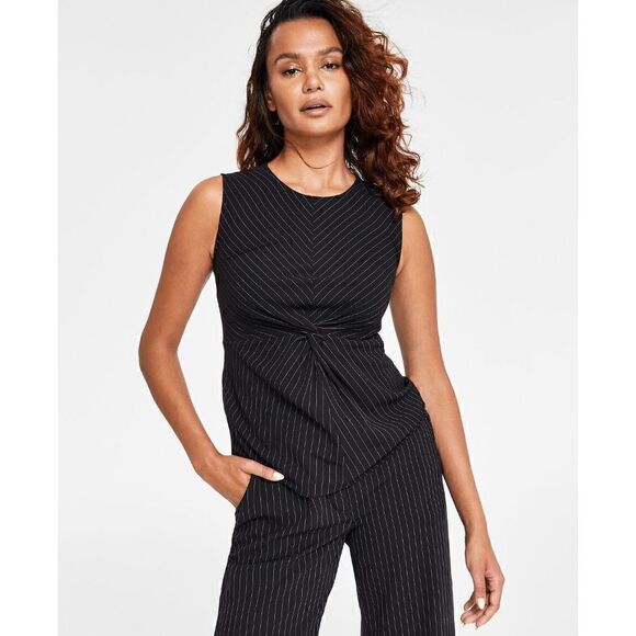 DKNY Pinstripe Sleeveless Twist-Front Business Top SIZE L MSRP $69 NEW WITH TAGS - Picture 5 of 12